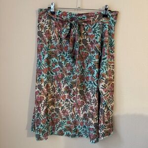 Vintage Silk Pink Green Floral Midi Wrap Skirt One Size Boho Beach Travel Casual
